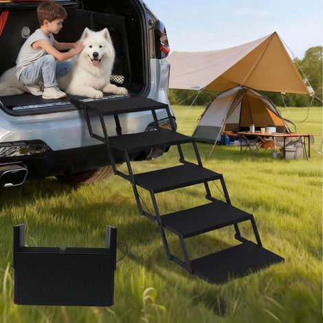 Foldable 5 Step Stairs for Cars, SUVs, Trucks, Sofas and Beds - Ultra-Light and Non-Slip Stairs for Large Dogs, Holds Up to 90kg (1/5)