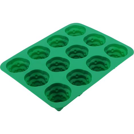 Moule à gâteau en silicone vert sapin de Noël à 12 cavités, idéal pour la mousse, le chocolat et les muffins. (1/5)