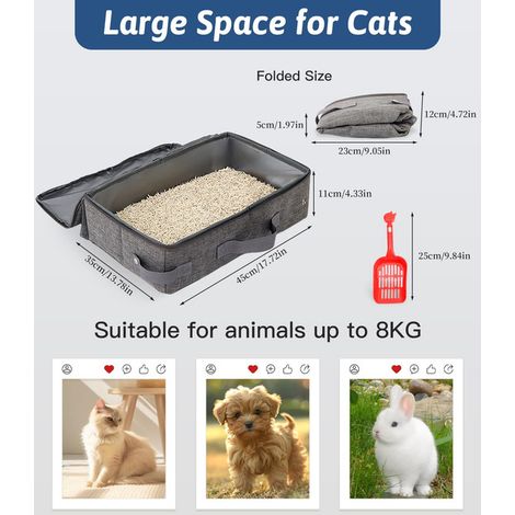 Bac à Litière Portable pour Chat Pliable Imperméable et Anti-Rayures Boîte à Litière de Voyage pour Chats Chiens Lapins avec Pelle