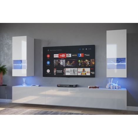 Ensemble meuble TV NEXT 21 AN21-18W-HG2-1C blanc brillant 273 cm
