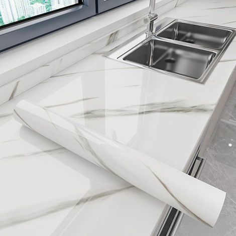 Selbstklebende Wandaufkleber – Marmoroptik-Tapete – Wasser- und ölabweisende Schutzfolie – 60 x 300 cm (1/4)