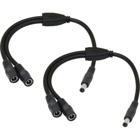 Cavo di alimentazione CC 5,5/2,1 mm 12 V, splitter, connettori 1 maschio a 2 femmine, splitter CC CCTV, cavo splitter 1 maschio a 2 femmine (0,3 m) (1/4)