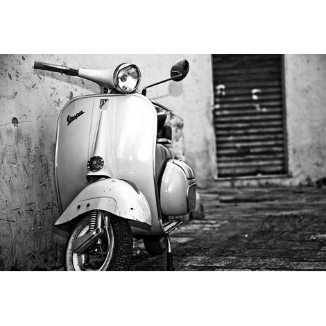 Papier peint panoramique moto vintage | Tapisserie panoramique noire et blanche tendance | Papier peint panoramique pour cuisine - 267 x 400 cm (4 pièces) (1/2)