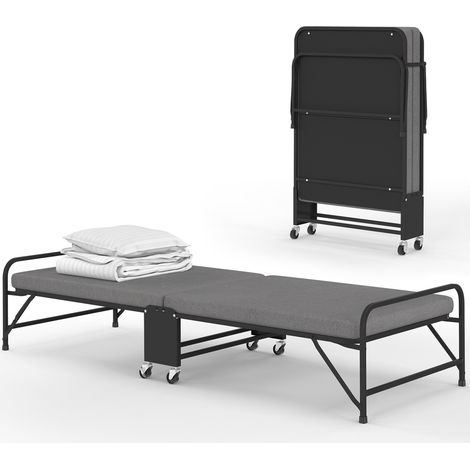 Klappbares Beistellbett 1 Person aus Metall ZAK mit Lattenrost und Matratze 70x190 cm grau und schwarz