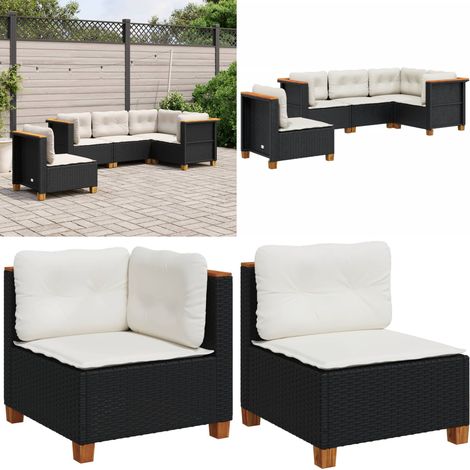 Salon de jardin 5 pcs avec coussins noir résine tressée - Salon De Jardin - Canapé Extérieur - Meuble De Jardin - Set Salon De Jardin - Résine Tressée - Home & Living