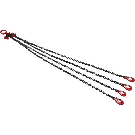 Élingue de Chaîne de Levage Robuste, 2 Mètres 1 Tonnes 6 mm Chaîne de Levage Réglable avec 4 Crochets pour Mines, Ports, Bâtiments, Aciéries, Opérations de Grue (1/5)