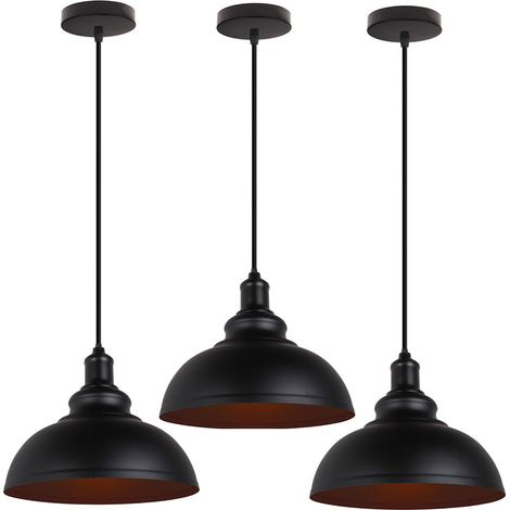 Pendelleuchte Vintage Kuppel Hängelampe Industrielle Hängelampe mit Ø29cm Lampenschirm Edison für Loft Bar Wohnzimmer Esszimmer Schwarz 3PCS (1/5)