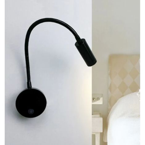 Lampe de chevet LED 3W à col de cygne, lampe de lecture LED flexible (noire), applique murale LED avec interrupteur, blanc chaud 3000K, style moderne (1/4)