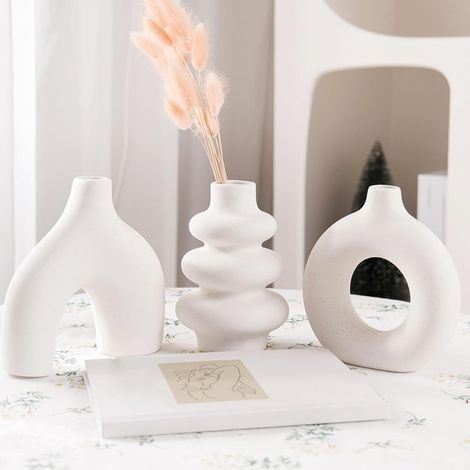 Set aus 3 modernen runden weißen Keramikvasen, für Hochzeiten, Schlafzimmer oder Couchtische