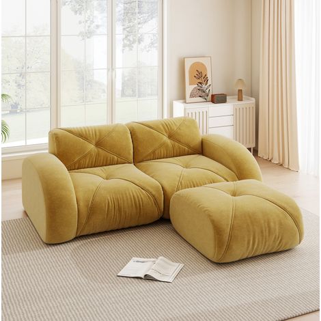 Canapé 2 posti modulare in chenille gialla con pouf, design senza struttura (1/5)