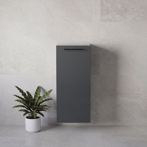 Napoli Gloss Grey 350mm Wall Mounted Single Door Side Cabinet - 350mm - Matt Black 160mm Handle