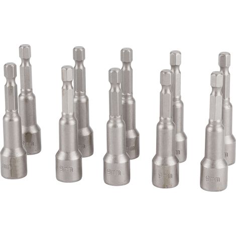 9mm chrome vanadium hexagonal socket with strong magnet and high-strength nut, pistol drill bit, electric pneumatic wrench socket, 10 pieces (1/5)