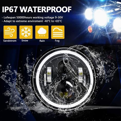 1 faro a LED da 7 pollici per auto e moto con DRL/indicatori di direzione/anabbaglianti/abbaglianti, rotondo, IP67 impermeabile. (1/5)