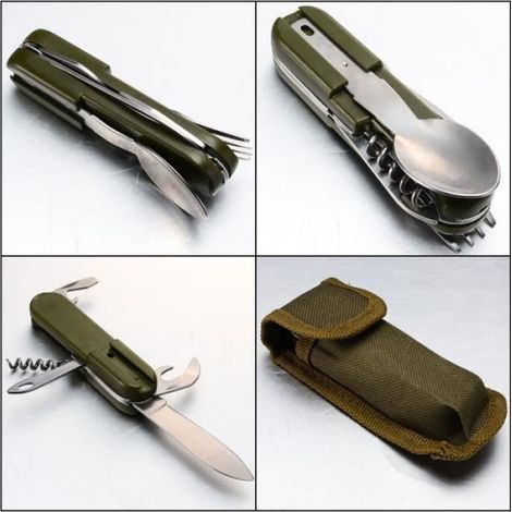 Couteau-Cuillère-Fourchette Multifonction - Ensemble De Couverts De Camping En Acier Inoxydable - Pour Randonnée Pique-Nique Voyage - 1 Pièce (1/4)
