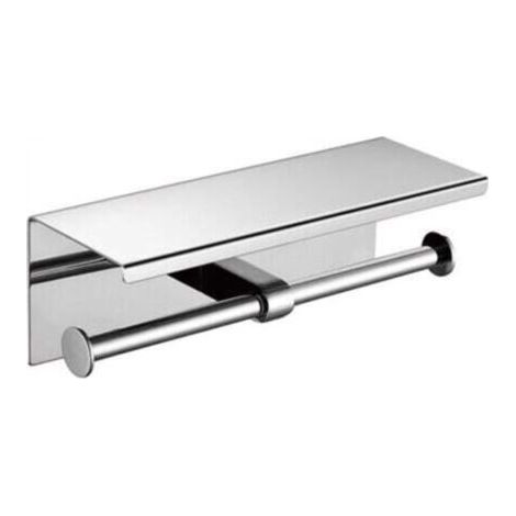Argent - 27x11x10 cm - Porte papier toilette acier inoxydable avec support smartphone, capacité de rangement 2 rouleaux, Acier inoxydable