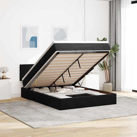 Ottoman-Bett mit Matratze & LEDs Schwarz 140x190 cm Samt (1/5)