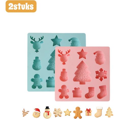 Lot de 2 moules à pâtisserie en silicone pour gâteaux, biscuits et chocolats, décoration de Noël, vert et rose (1/5)