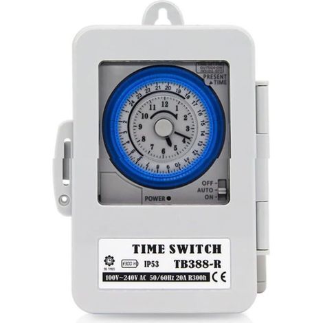 ALLIANDIS Minuterie mécanique TB388R - Étanche - 24 heures - Programmable par jour - Pour lampe de chauffe-eau CA 100  240 V 20 A