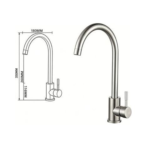 TAISHENGDA-Robinet d'eau chaude et froide pour évier de cuisine avec mitigeur en T plat en acier inoxydable (finition brossée, grand coude) Complet avec tuyau d'arrivée de 60 cm (1/5)