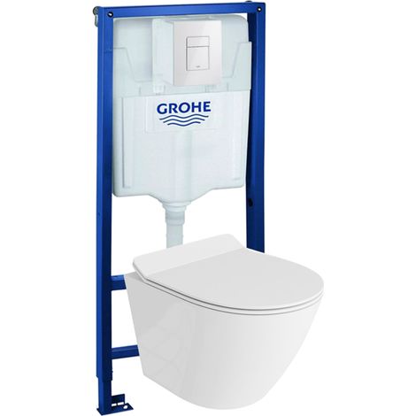 GROHE Bâti-support Solido + Lavita WC Sogo Slim suspendu blanc sans bord + panneau de commande Delta 25 blanc  Kit complet WC