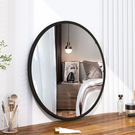 Boromal Rund Spiegel mit Schwarz Metallrahmen HD Wandspiegel aus Glas 100cm für Badzimmer, Ankleidezimmer oder Wohnzimmer Schminkspiegel (1/5)
