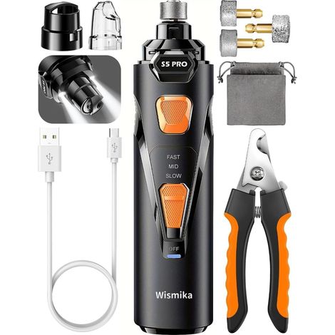Taille-Ongles pour Chiens avec 4 LED, 3 Vitesses. Lime à Ongles avec Ciseaux à Griffes, Rechargeable, pour Chiens et Chats (1/5)