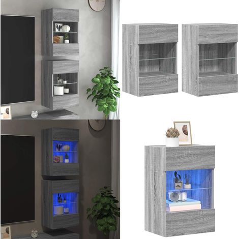 Meubles muraux avec lumières LED pour TV 2pcs sonoma gris 40x30x60,5cm - Meuble TV mural - Lumière LED RVB (1/5)