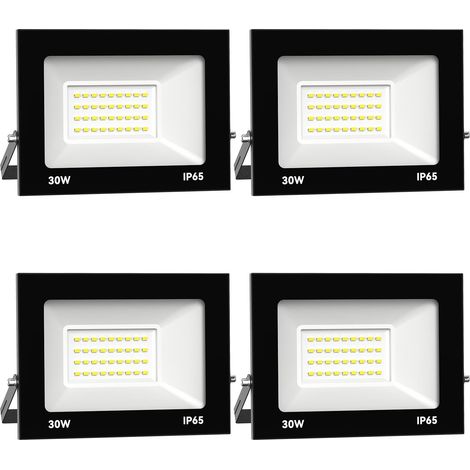 4pcs Projecteur Extérieur 30W 3000LM 6000K Blanc Froid IP65 Etanche pour Terrasse Jardin Parc Garage Cour Entrée