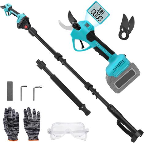 Sécateur Électrique 2-en-1 avec Perche Télescopique 4x0.5m - Réglable 1m/1.5m/2m, Coupe 43mm Secateur Electrique Sans Fil Compatible avec 18V, SK7 Lame, Moteur Sans Balais (Sans Batterie) (1/5)