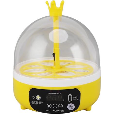 Mini-Ei-Inkubator mit automatischer Temperaturfeuchtigkeitsregelung, transparentem Deckel, Multifunktionsschlitze für Hühner Enten Tauben, kompakt und tragbar (manuelles Drehen)