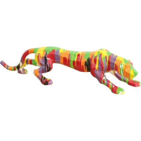 Statue panthère avec coulures peintures multicolores L90 cm - PANTHERA (1/3)