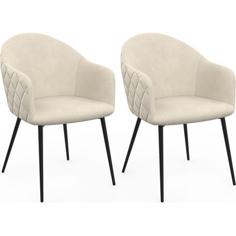 Set di 2 sedie da pranzo e poltrone da tavolo MOLY in velluto goffrato beige