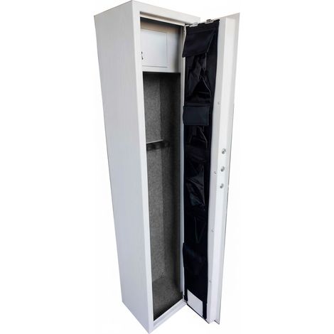 Armadio Portafucili Blindato Per Armi In Acciaio Con Serratura Digitale E Chiave Tesoretto Tasca Porta Oggetti Cassaforte Sicura 145 X 25 X 20 Cm 2 Posti Bianco Frassinato (1/3)