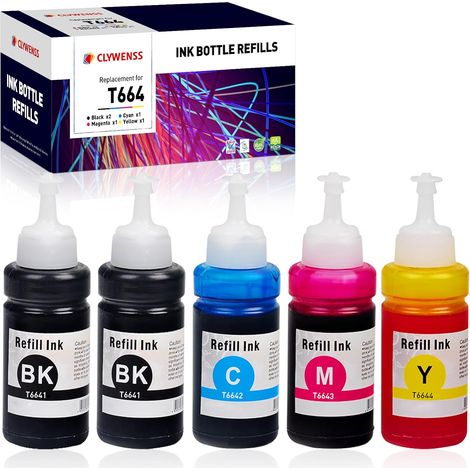 664 Cartouche Encre Remplacement pour 664 T664 pour ET-2600 ET-2650 ET-2500 ET-2550 ET-3600 ET-4500 ET-4550 L350 L355 L555, T6641 T6642 T6643 T6644 Bouteille d' Encre (1/5)