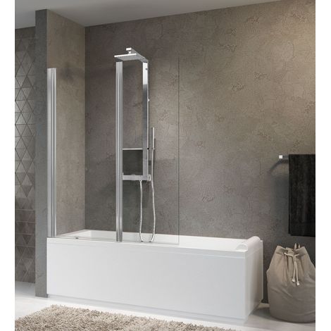 Novellini – Pare-baignoire verre trempé 150 cm – 2 vantaux réversibles – Largeur 120 cm – Aluminium laqué blanc – Épaisseur 6 mm (1/4)
