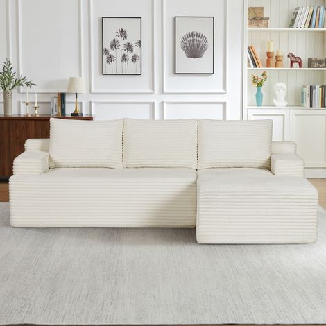 Divano angolare modulare in velluto a coste, seduta profonda, 238 x 152 x 66 cm, beige DESVIAE (1/5)