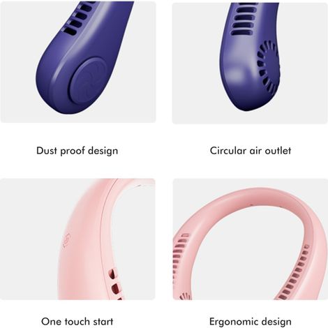 Ventilador de cuello portátil, recargable e inalámbrico, modelo sin aspas, carcasa de ABS verde, 200 g, 1200 mAh, para deportes al aire libre, oficina y viajes. (1/5)