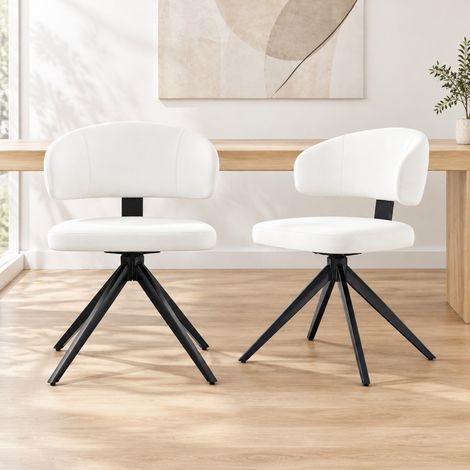 DESMIU Chaise de Salle à Manger Lot de 2 Pivotante à 360° avec Dossier Incurvé et Assise Rembourrée en PU Blanc (1/5)