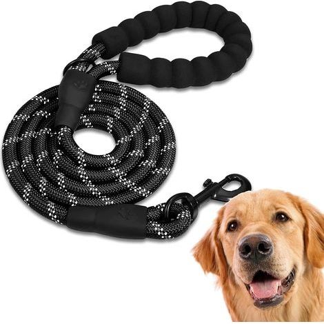 Laisse Chien, Laisse de Dressage pour Chien, Rembourrée, Poignée Souple, Corde pour Chiots et Petits, Moyens et Grands Chiens, 1,5 mètres. (1.5 M, Noir) (1/5)