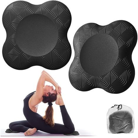 Lot de 2 genouillères de yoga, support confortable et léger pour la pratique à genoux, noires (1/4)