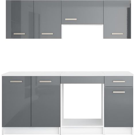 Cucina completa 180 cm 6 elementi portaoggetti Grigio e Bianco - TRATTORIA (1/4)