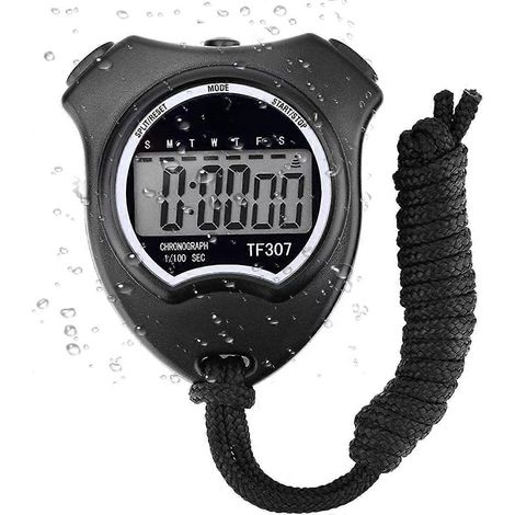 Chronomètre de sport numérique avec alarme et calendrier pour la natation et le football, résistant aux chocs, idéal pour les entraîneurs (noir). (1/5)