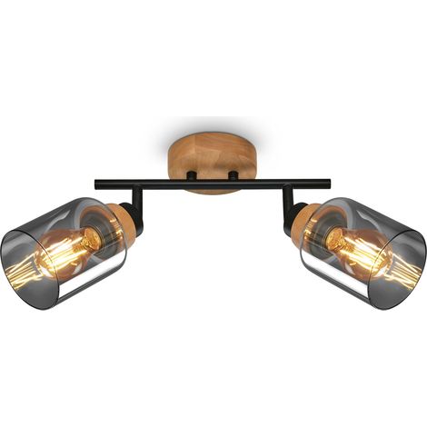 Plafonnier, verre fumé, orientable, lampe de salon, lampe de chambre à coucher, lampe de cuisine, bois noir (1/5)