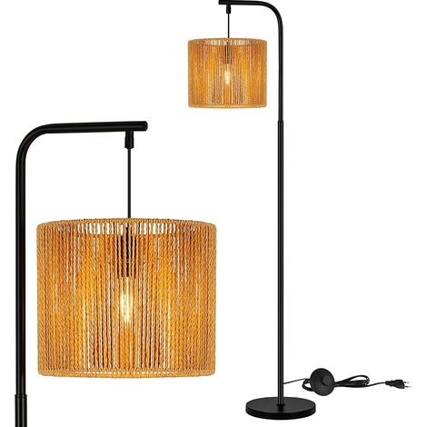 GBLY Stehlampe E27 Boho Schwarz Seil Schirm Vintage Bogenlampe Fußschalter 164cm Schlafzimmer Terrasse Büro Wohnzimmer (1/5)