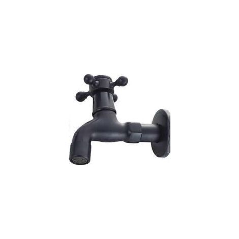 Robinet d'eau froide vintage à poignée unique avec interface G1/2 - Robinet de lavabo mural (noir)-Crezuo