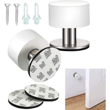 topes de puerta de pared de acero inoxidable con goma, 4 x 4,2 cm, para cocina, dormitorio y oficina (blanco). (1/4)