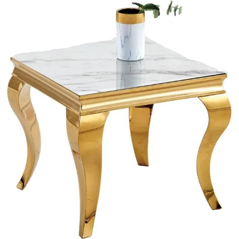 Guéridon BAROQUE – Gold & Marbre Blanc – 50x50 cm (1/3)