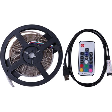 Bande LED, 5 m, RGB, télécommande, USB, résistante à l'eau, pour la décoration de meubles, téléviseurs, étagères et environnements intérieurs.-AquaForge (1/5)