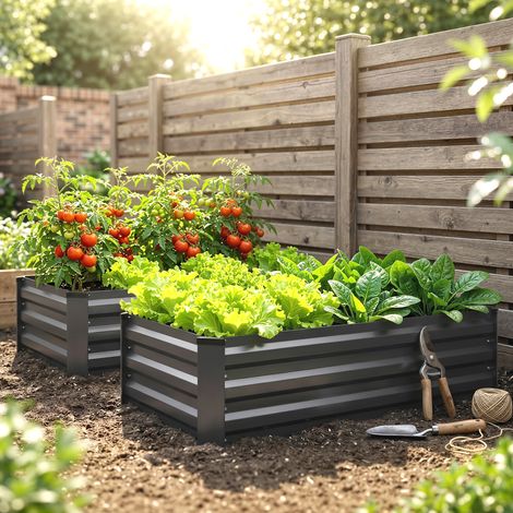 Potager surélevé/jardinière à herbes aromatiques, résistant aux intempéries, fond ouvert, 100 x 60 x 30 cm, gris foncé