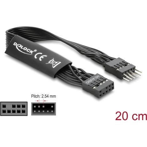 Delock HD Audio Flachbandkabel Mainboard Verlängerungskabel 9 Pin Pfostenstecker zu Pfostenbuchse 20 cm schwarz